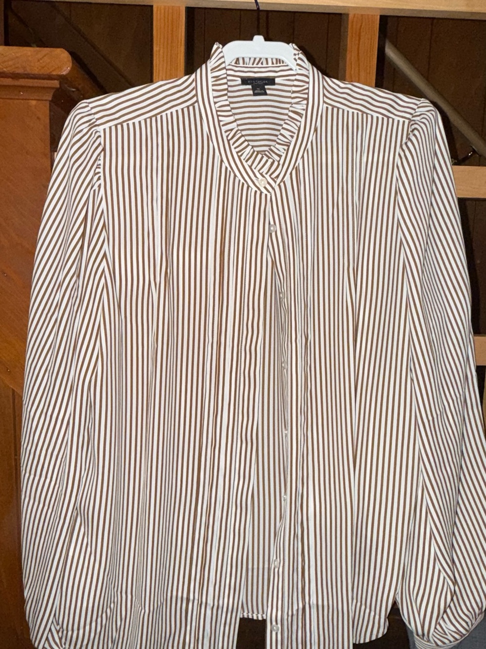 Women’s Striped Button-Up blouse – Brown & White